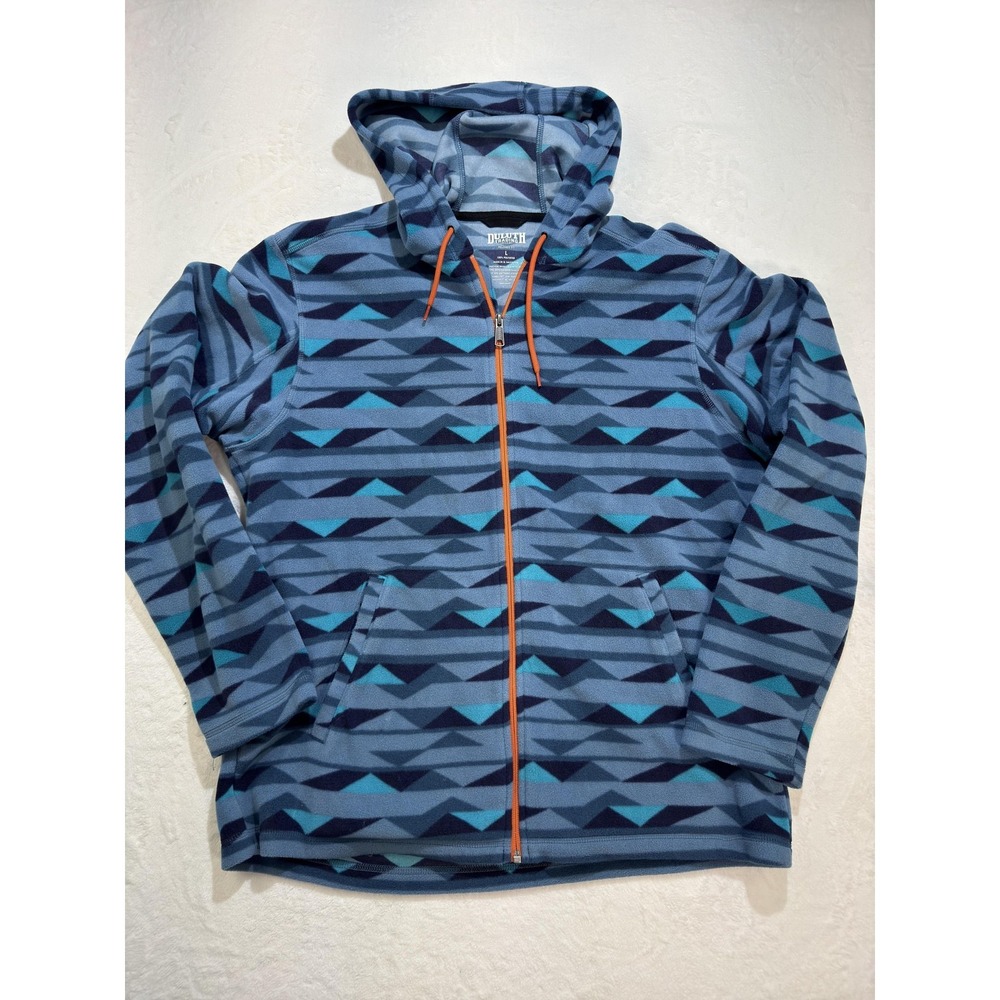 Duluth Trading Co Hoodie Mens Large Blue Geometric Fleece Full Zip Jacket‎